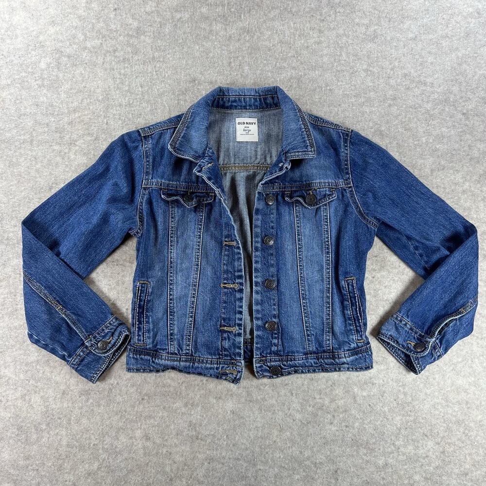 Old Navy Girls Medium Wash Denim Trucker Jacket Size Large Plus 10-12